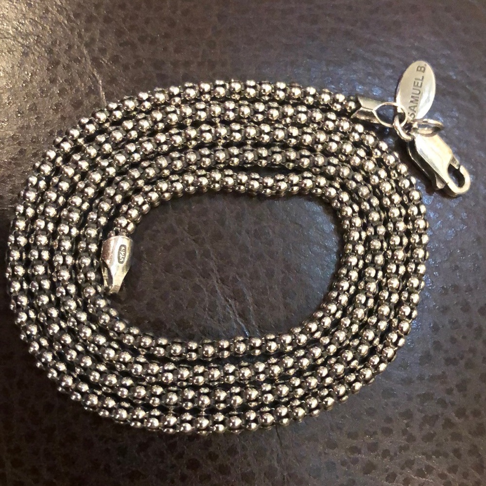 SAMUEL B Oxidized Silver Necklace Popcorn Chain 24 inches 3mm